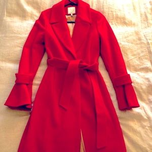 NEW Joie wool red pea coat with gold satin lining.